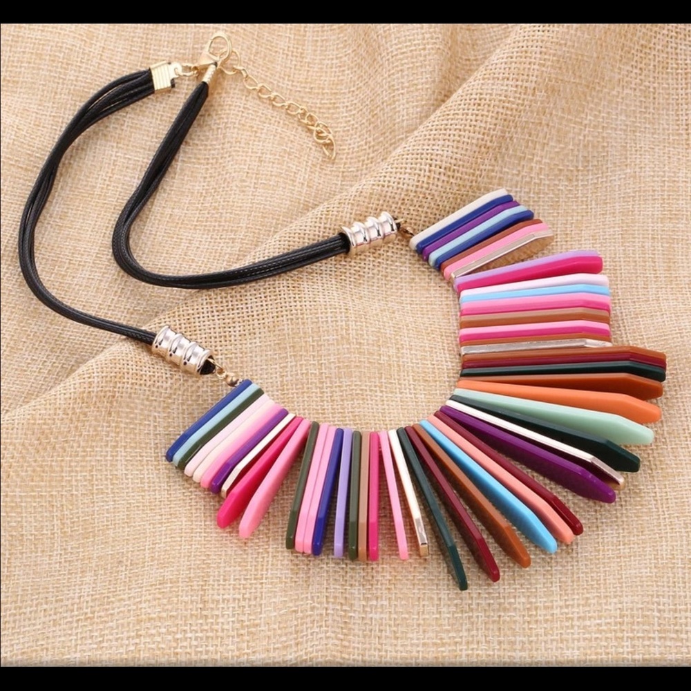 🎄 BOHO ACRYLIC RESIN SLATES CHOKER NECKLACE - Picture 3 of 6